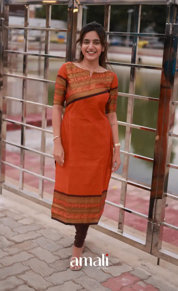 Meera Cotton Salwar Orange and Brownish Maroon Plus Size salwar