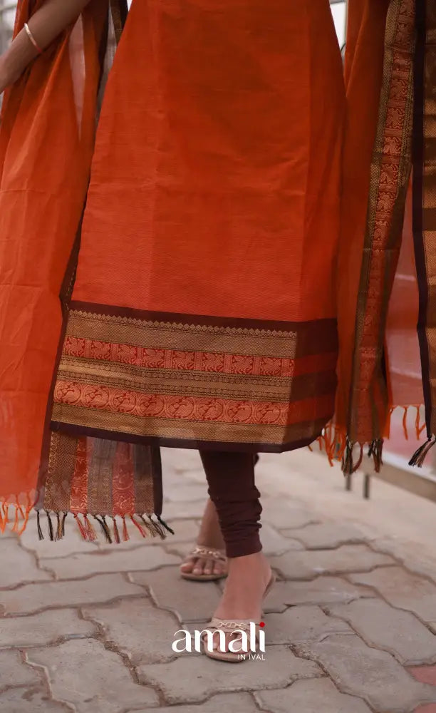 Meera Cotton Salwar Orange and Brownish Maroon Plus Size salwar