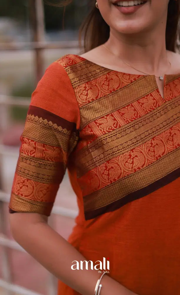 Meera Cotton Salwar Orange and Brownish Maroon Plus Size salwar