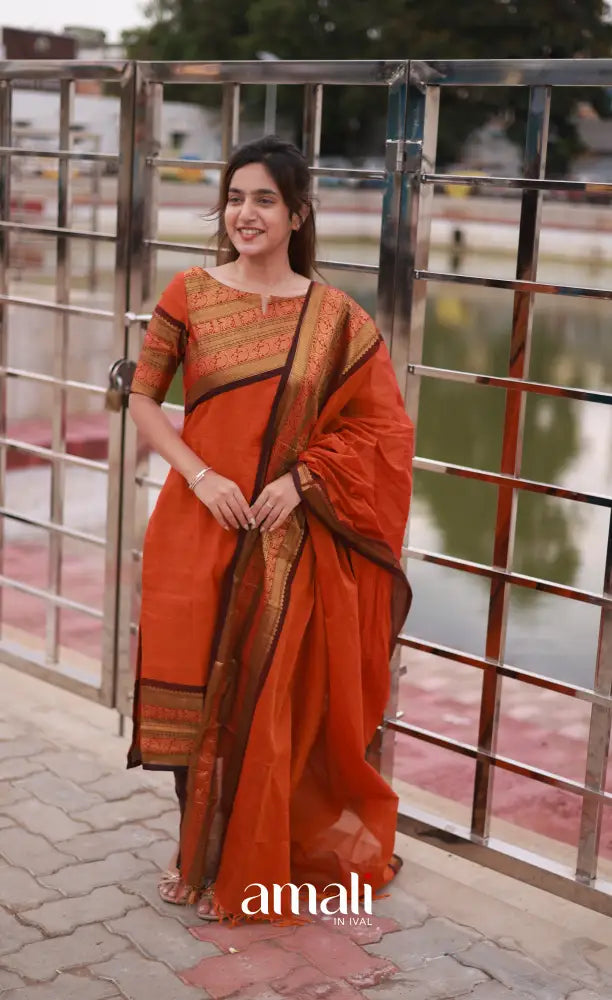 Meera Cotton Salwar Orange and Brownish Maroon Plus Size salwar