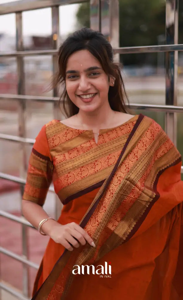 Meera Cotton Salwar Orange and Brownish Maroon Plus Size salwar