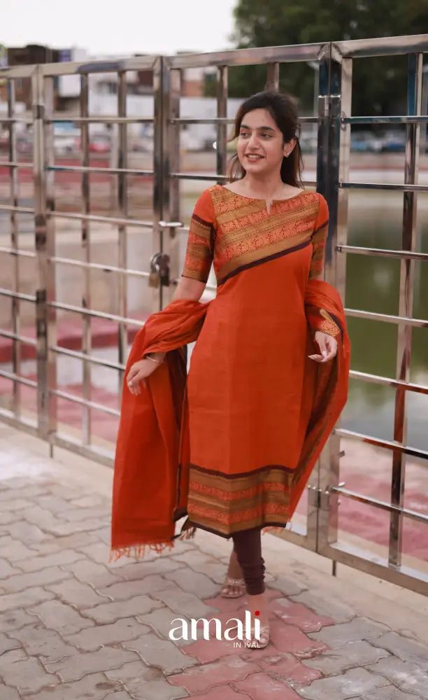 Meera Cotton Salwar Orange and Brownish Maroon Plus Size salwar