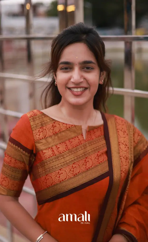 Meera Cotton Salwar Orange and Brownish Maroon Plus Size salwar