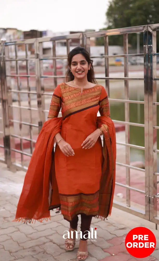 Meera Cotton Salwar - Orange and Brownish Maroon. salwar
