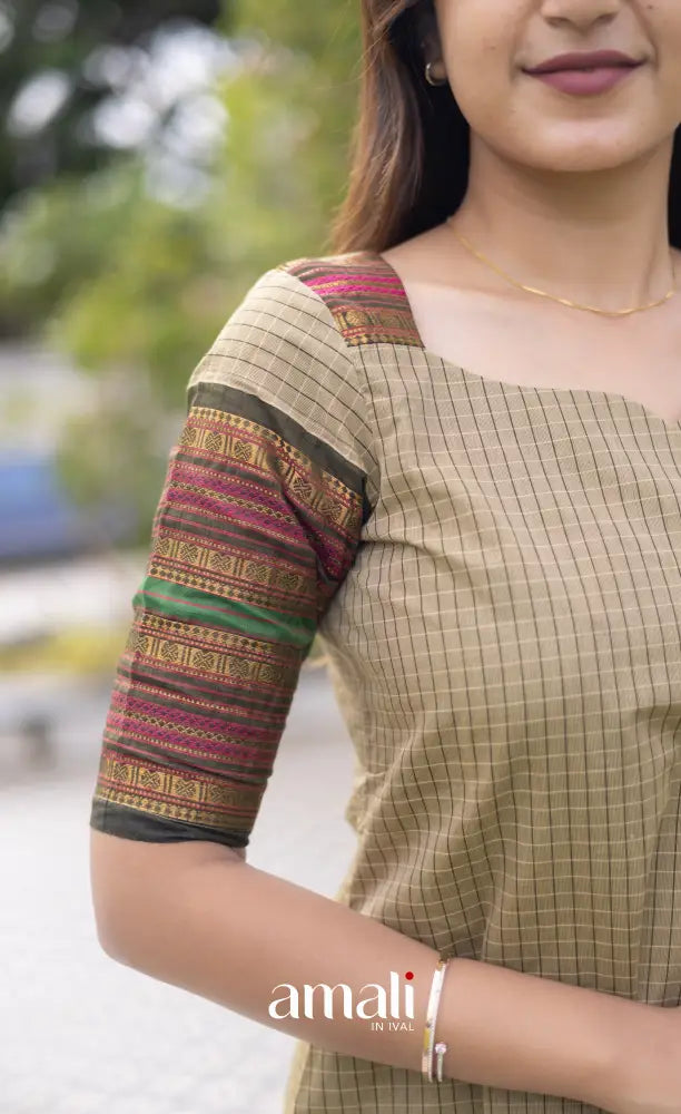 Meera Cotton Salwar Pastel Green and Dark Olive Green Tone Plus Size salwar