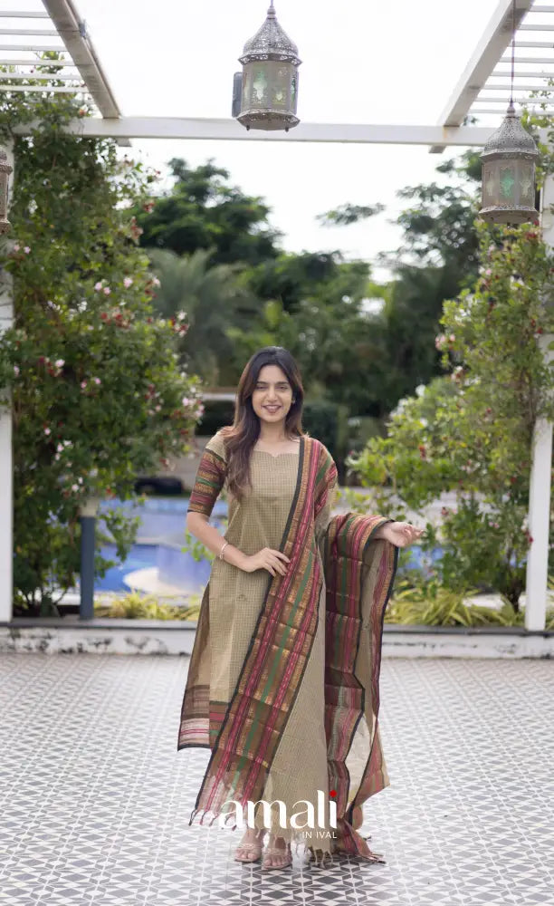 Meera Cotton Salwar Pastel Green and Dark Olive Green Tone Plus Size salwar