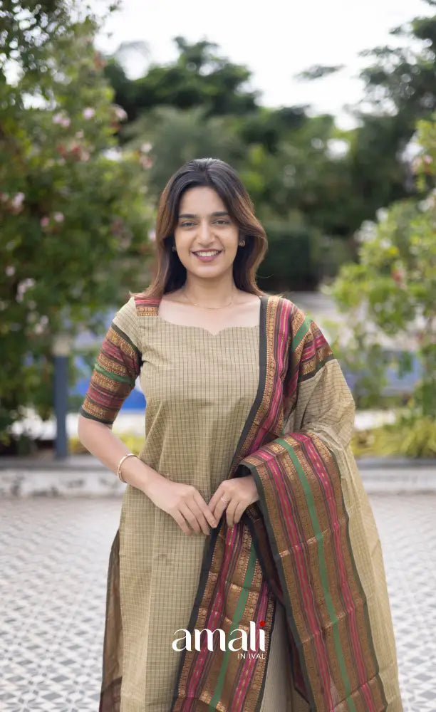Meera Cotton Salwar Pastel Green and Dark Olive Green Tone Plus Size salwar