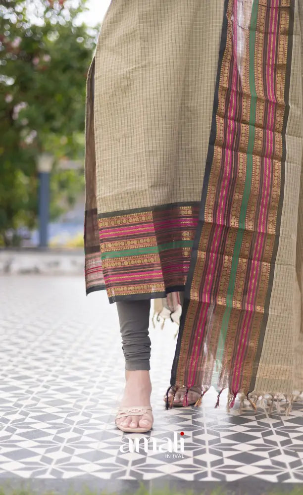 Meera Cotton Salwar Pastel Green and Dark Olive Green Tone Plus Size salwar