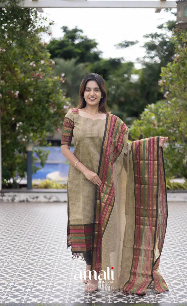 Meera Cotton Salwar Pastel Green and Dark Olive Green Tone Plus Size salwar
