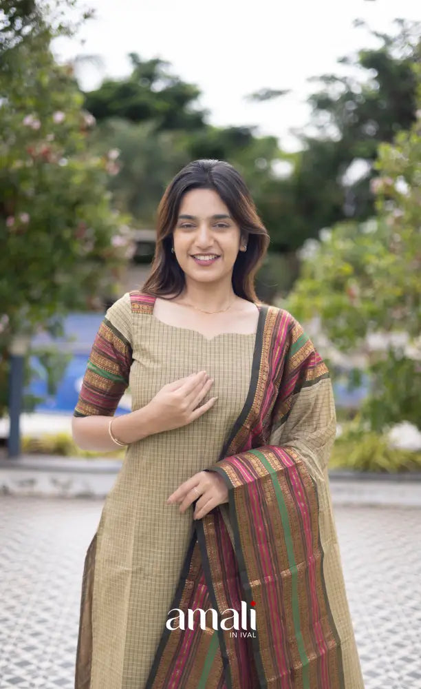 Meera Cotton Salwar Pastel Green and Dark Olive Green Tone Plus Size salwar