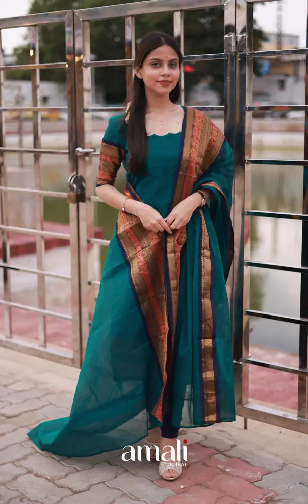 Meera Cotton Salwar - Peacock Blue and Navy Blue. salwar