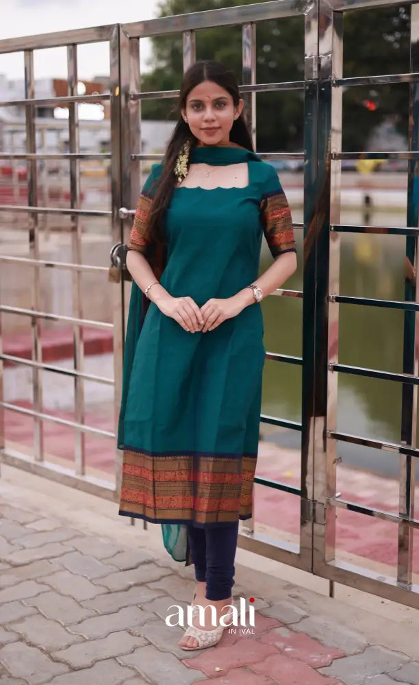 Meera Cotton Salwar - Peacock Blue and Navy Blue. salwar