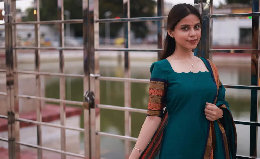 Meera Cotton Salwar - Peacock Blue and Navy Blue. salwar