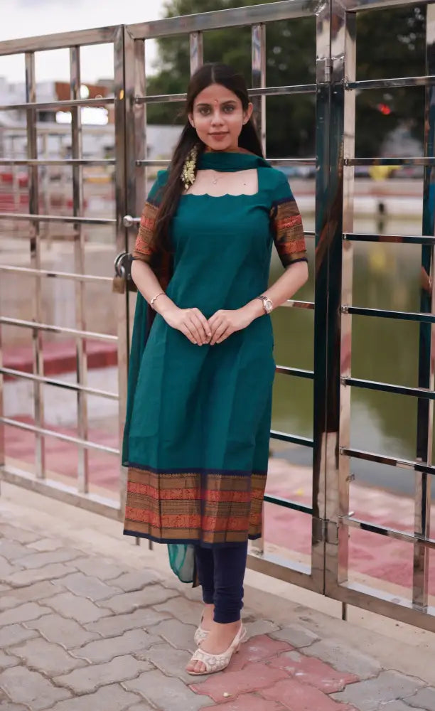 Meera Cotton Salwar - Peacock Blue and Navy Blue. salwar