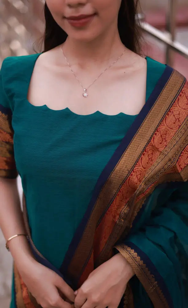 Meera Cotton Salwar - Peacock Blue and Navy Blue. salwar