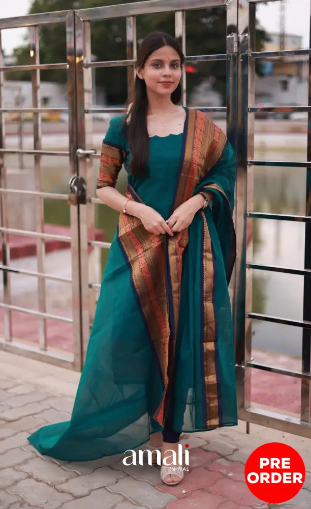 Meera Cotton Salwar - Peacock Blue and Navy Blue. salwar