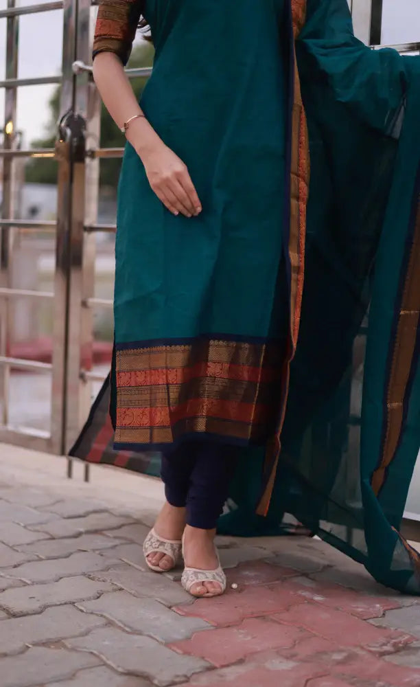 Meera Cotton Salwar - Peacock Blue and Navy Blue. salwar