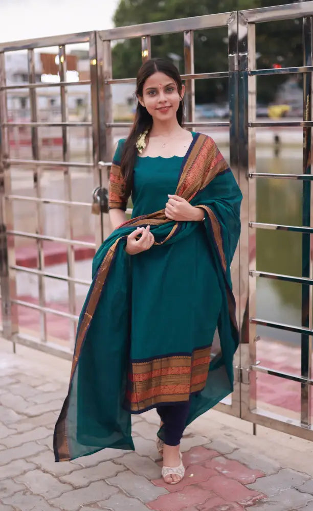 Meera Cotton Salwar - Peacock Blue and Navy Blue. salwar