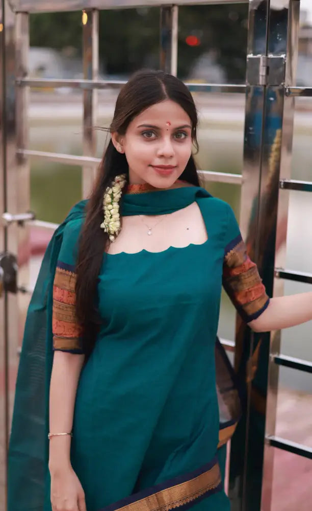 Meera Cotton Salwar - Peacock Blue and Navy Blue. salwar