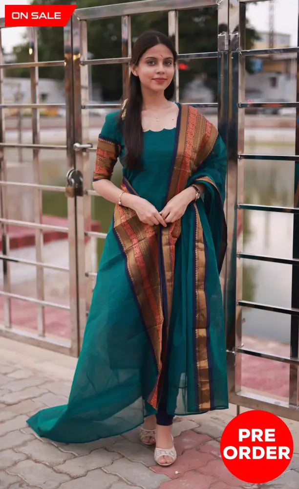 Meera Cotton Salwar - Peacock Blue and Navy Blue. salwar