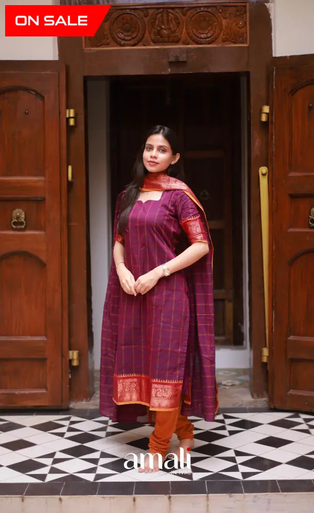 Meera Cotton Salwar - Pink and Orangish Mustard salwar