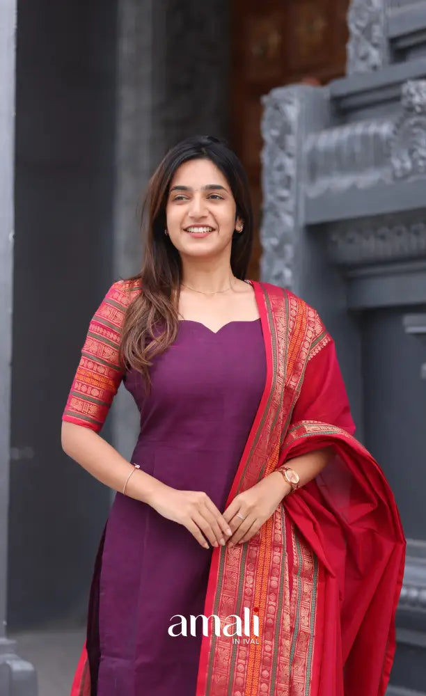 Meera Cotton Salwar - Purple and Pink - Plus Size salwar