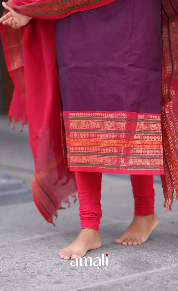 Meera Cotton Salwar - Purple and Pink - Plus Size salwar