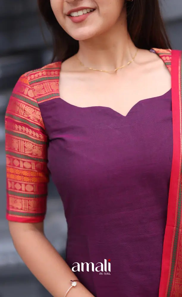 Meera Cotton Salwar - Purple and Pink - Plus Size salwar