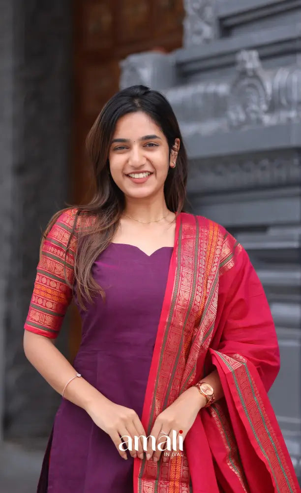 Meera Cotton Salwar - Purple and Pink - Plus Size salwar