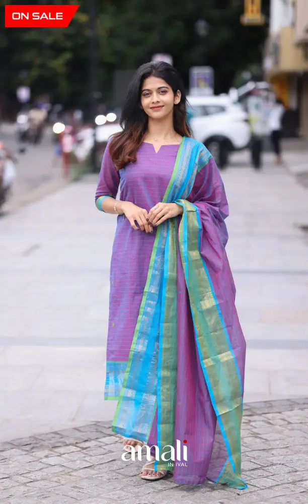 Meera Cotton Salwar Purple and Sky Blue Tone Plus Size salwar