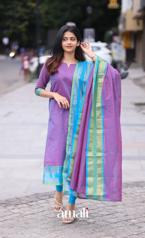 Meera Cotton Salwar Purple and Sky Blue Tone Plus Size salwar