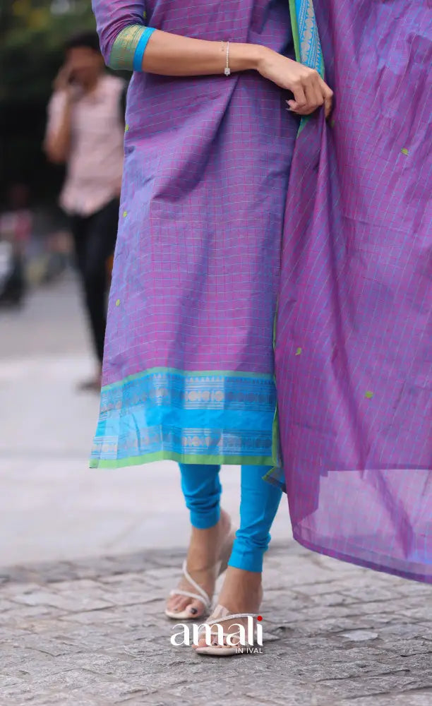 Meera Cotton Salwar Purple and Sky Blue Tone Plus Size salwar
