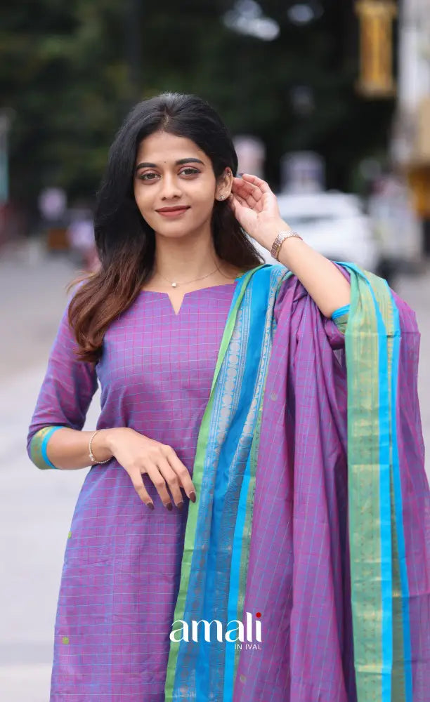 Meera Cotton Salwar Purple shade and Sky Blue tone salwar