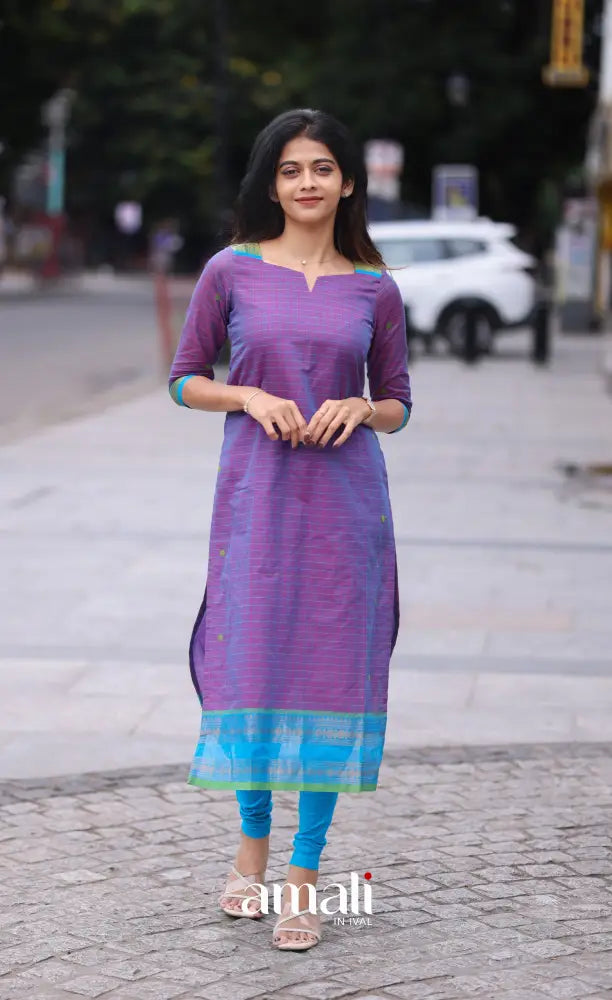 Meera Cotton Salwar Purple shade and Sky Blue tone salwar