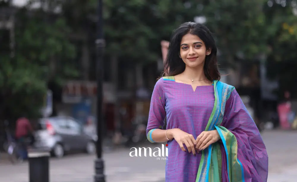 Meera Cotton Salwar Purple shade and Sky Blue tone salwar