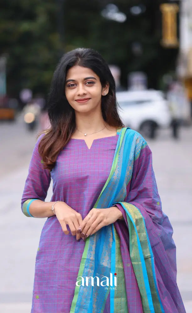 Meera Cotton Salwar Purple shade and Sky Blue tone salwar