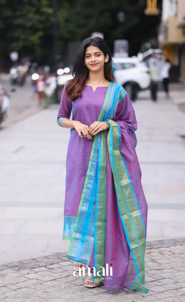 Meera Cotton Salwar Purple shade and Sky Blue tone salwar