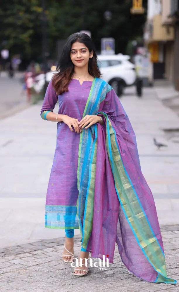 Meera Cotton Salwar Purple shade and Sky Blue tone salwar