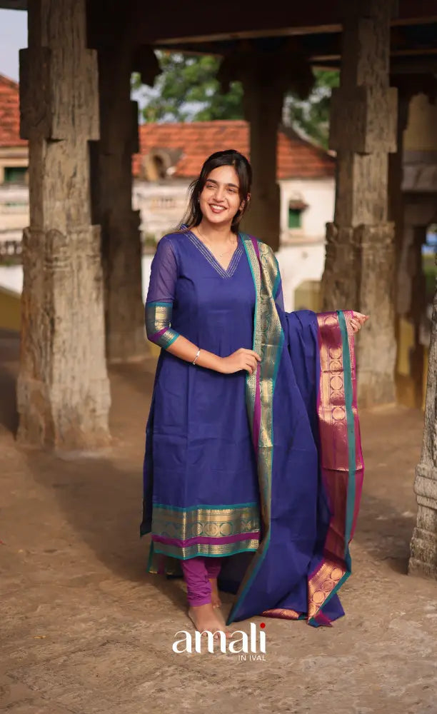 Meera Cotton Salwar - Royal Blue and Teal Blue salwar