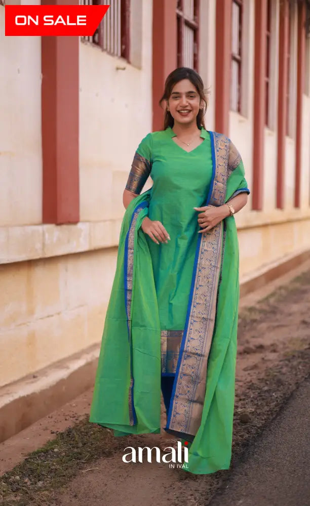 Meera Cotton Salwar - Sea Green and Blue salwar