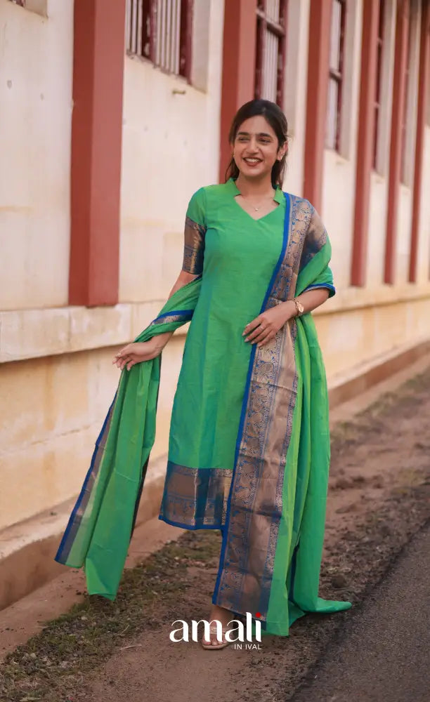 Meera Cotton Salwar - Sea Green and Blue salwar