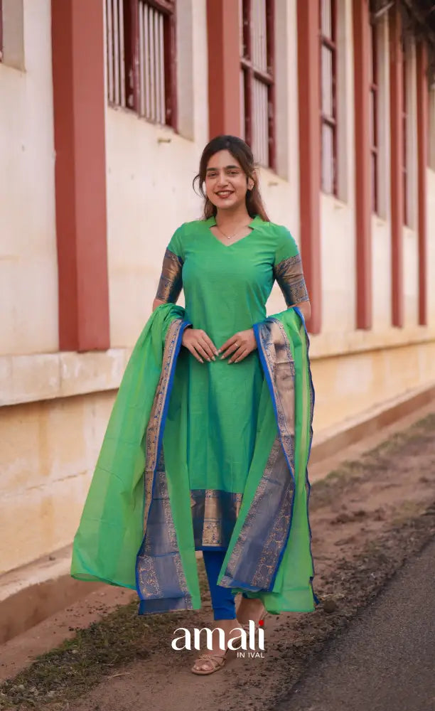 Meera Cotton Salwar - Sea Green and Blue salwar