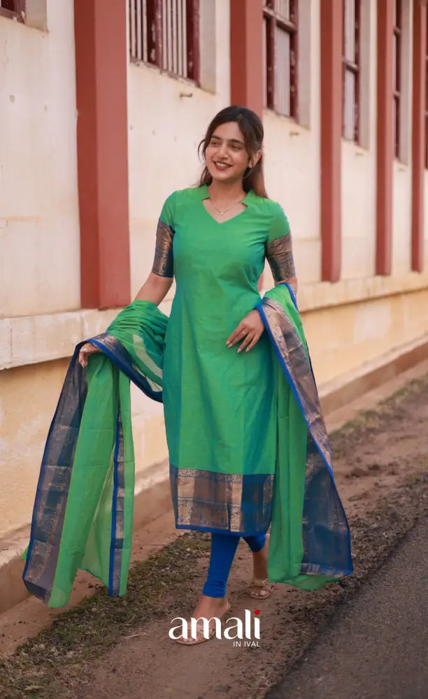Meera Cotton Salwar - Sea Green and Blue salwar