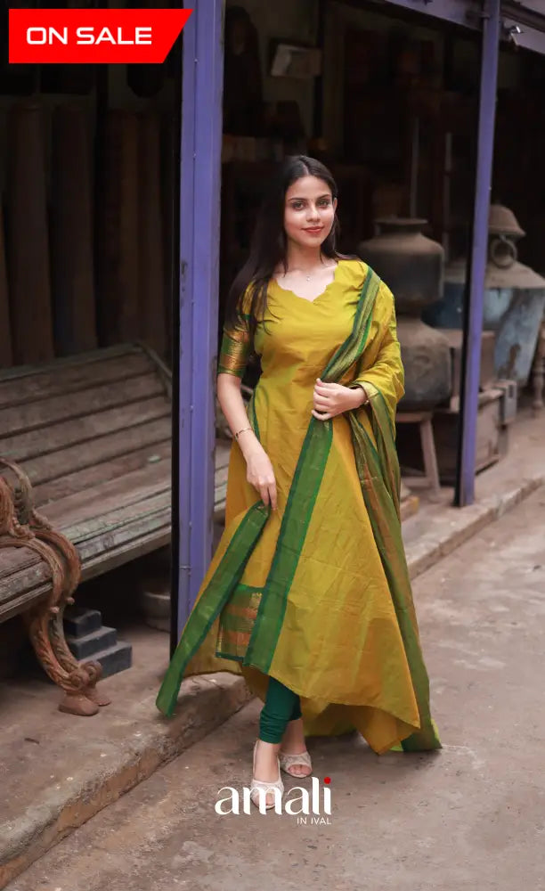 Meera Cotton Salwar - Two tone Henna Green and Dark Green salwar