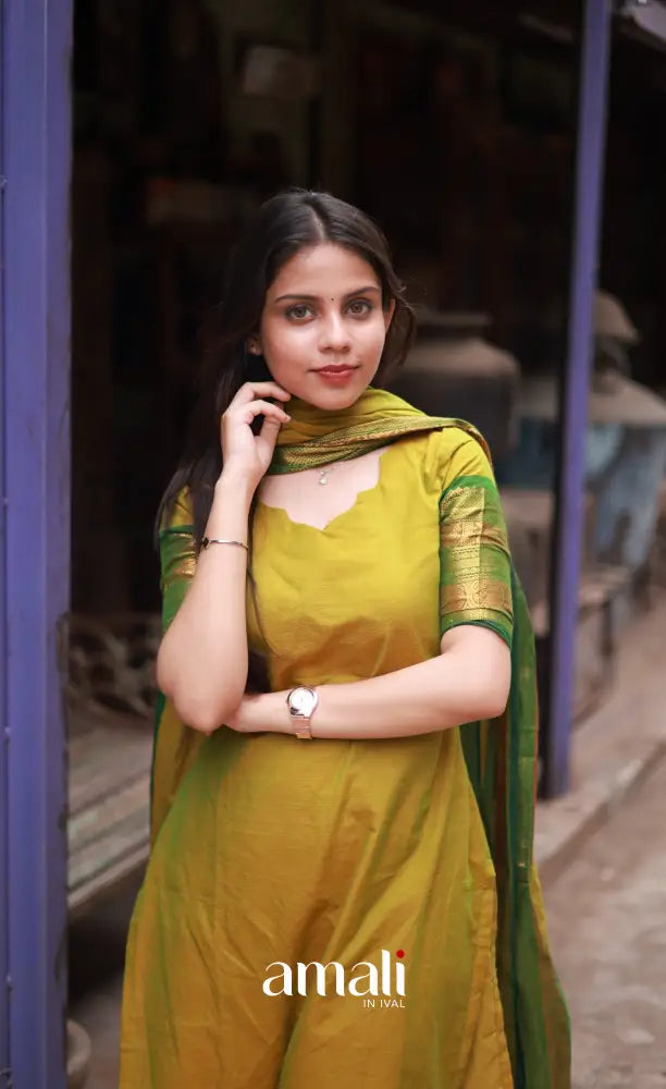 Meera Cotton Salwar - Two tone Henna Green and Dark Green salwar