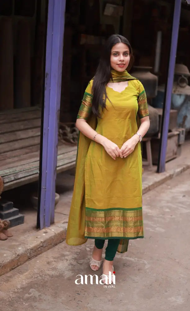 Meera Cotton Salwar - Two tone Henna Green and Dark Green salwar