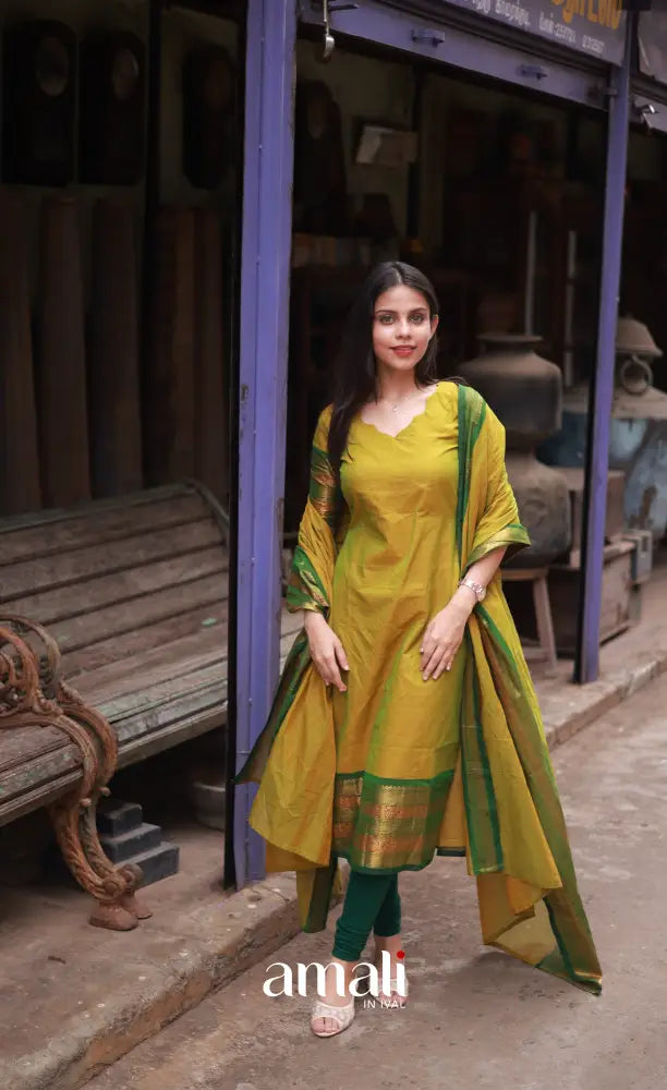 Meera Cotton Salwar - Two tone Henna Green and Dark Green salwar