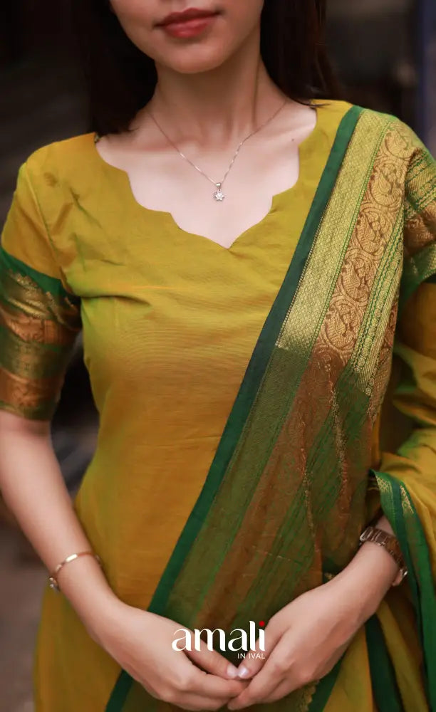 Meera Cotton Salwar - Two tone Henna Green and Dark Green salwar