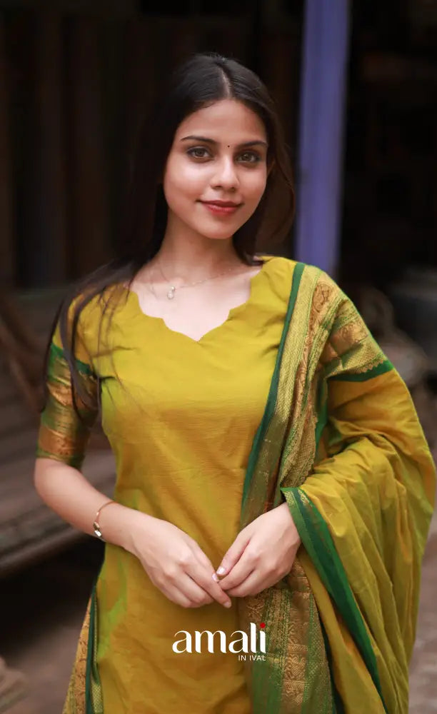 Meera Cotton Salwar - Two tone Henna Green and Dark Green salwar