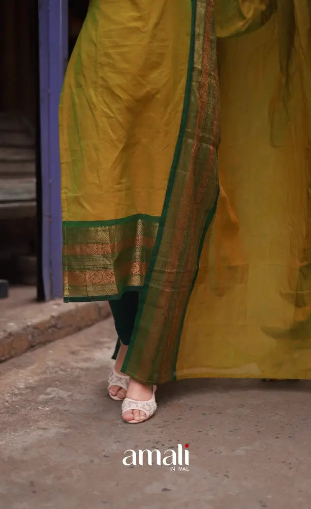Meera Cotton Salwar - Two tone Henna Green and Dark Green salwar